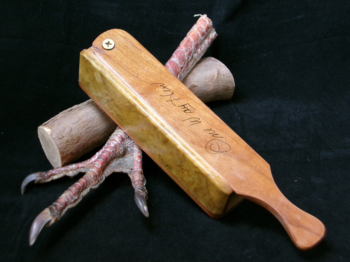 Wild Cherry/Golden Amboyna Burl One Way Hen Box